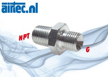 Dubbele nippel met G-schroefdraad (60° universele afdichtingskegel,buiten) NPT-schroefdraad, tot 800 bar