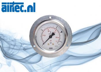 Glycerine-inbouwmanometer met grote voorring voor inbouwen van schakelpanelen, klasse 1,6 - 1,0