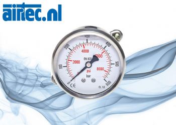 Glycerine-inbouwmanometer Ø 63 mm, roestvrij staal - messing, Eco-Line