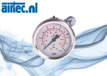 Glycerine-inbouwmanometer Ø 63 mm, Ø 100 mm chroomikkelstaal - messing, klasse 1,6-1,0