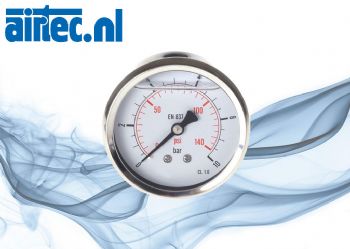 Glycerinemanometer horizontaal Ø 63 mm, roestvrij staal - messing, Eco-Line