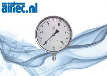 Glycerineveiligheidsmanometers verticaal Ø 160 mm, roestvrij staall, Klasse 1,0