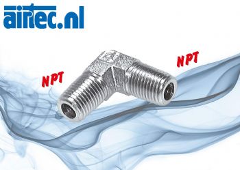 Hoek 90° met NPT-schroefdraad (buiten), tot 420 bar