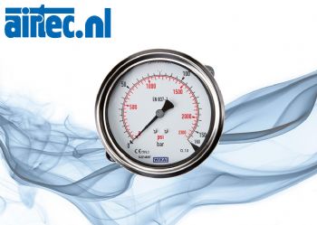 Inbouwmanometer met driekant-frontring Ø 100 mm, roestvrijstaal - messing - robuust, Klasse 1,0