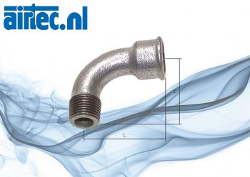 Inschroefbogen 90° met binnen- en buitenschroefdraad, PN 25