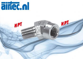 Inschroefhoek 45° met NPT-schroefdraad (binnen - buiten), tot 275 bar