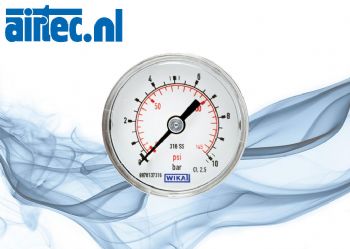 Manometer horizontaal Ø 40, 50 mm chroomnikkelstaal, klasse 2,5