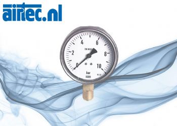 Manometer verticaal Ø 100 mm chroomnikkelstaal - messing, robuust, klasse 1,0