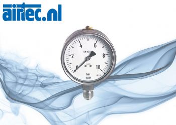 Manometers verticaal Ø 100 mm, roestvrij staal - Chemie, Klasse 1,0