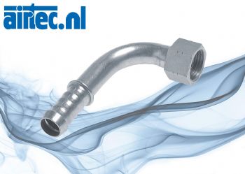 Buisbogen slangnippel 90° met wartelmoer (imperiaal)
